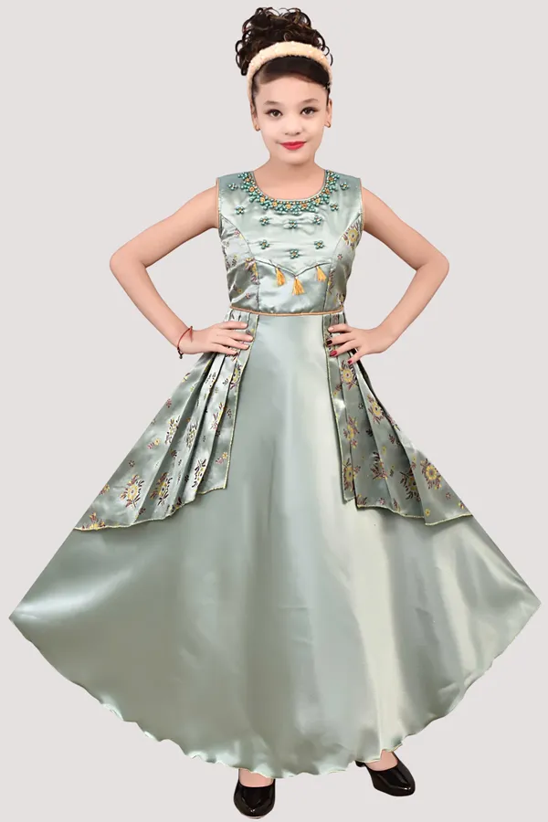Silver_Satin_Flared_Dress_For_Girls