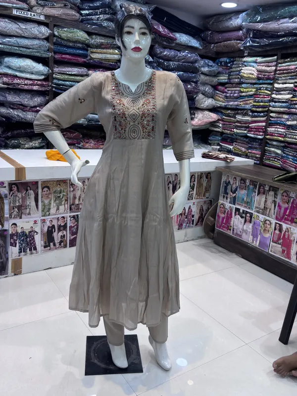 Cream_Mul_Chanderi_Flared_Embroidered_Kurta_Set_For_Women