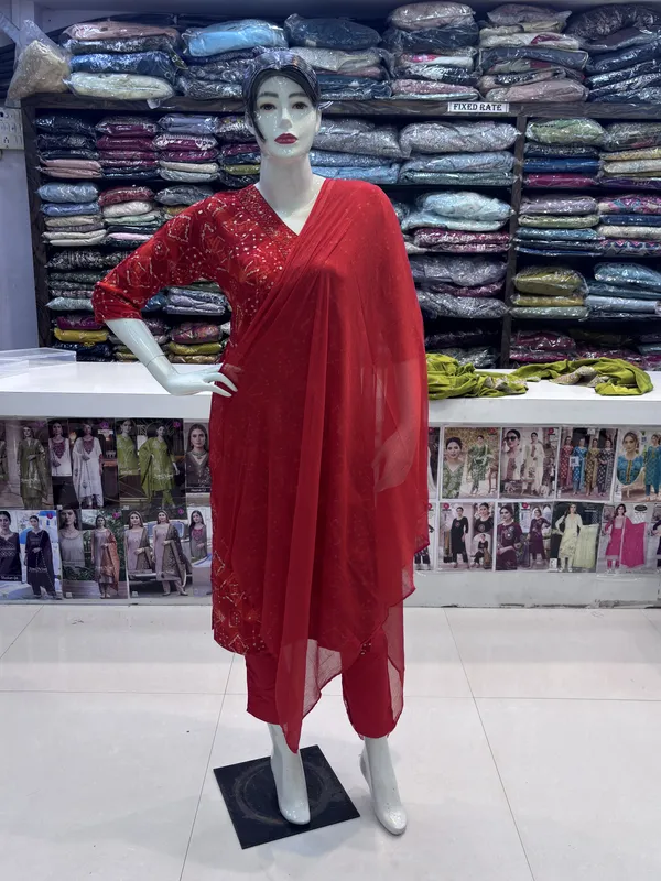 Red_Rayon_Straight_Printed_Kurta_Set_For_Women