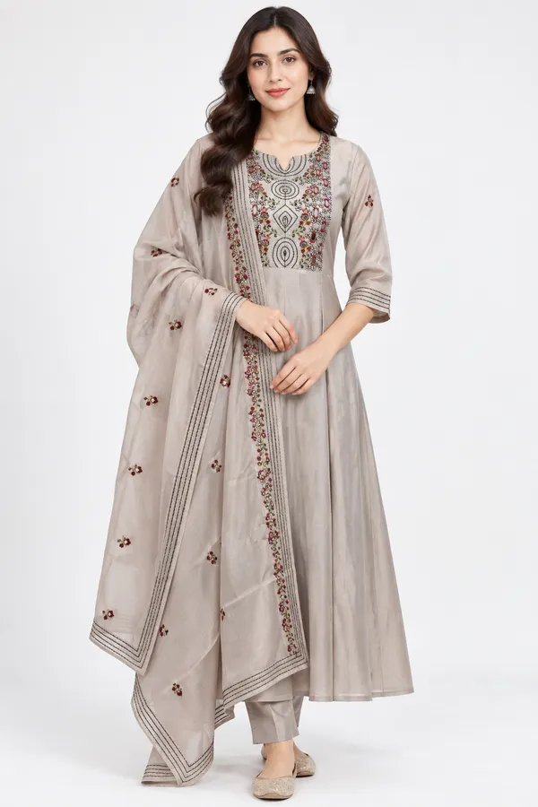 Cream_Mul_Chanderi_Flared_Embroidered_Anarkali_Set_For_Women