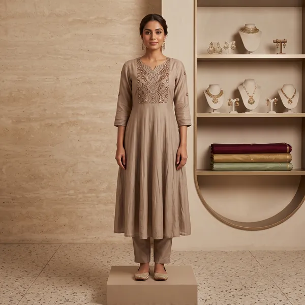 Cream_Mul_Chanderi_Flared_Embroidered_Kurta_Set_For_Women