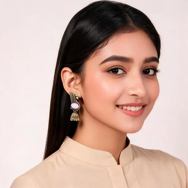 Gold_Pink_Alloy_Metal_Stone_Jhumka_Earrings_For_Women_-_Pack_of_2