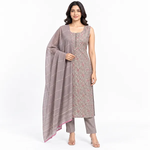 Ivory_Cream_Chanderi_Sleeveless_Floral_Embroidered_Kurta_Pant_Set_with_Dupatta_for_Women_-_(Sleeves_Included)