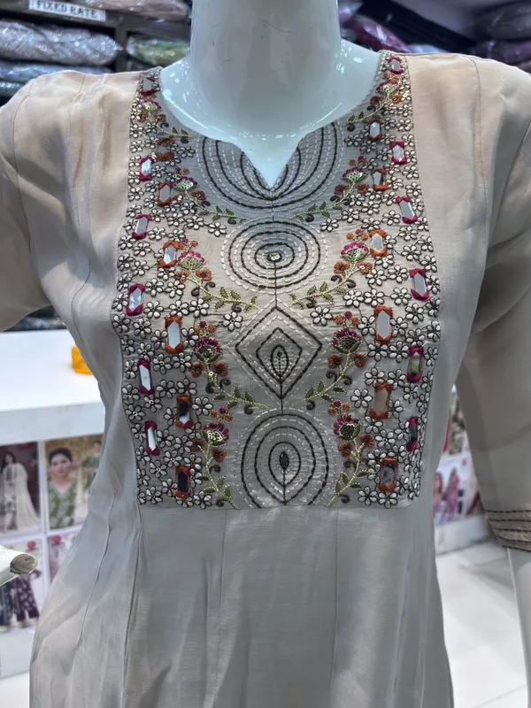 Cream_Mul_Chanderi_Flared_Embroidered_Kurta_Set_For_Women