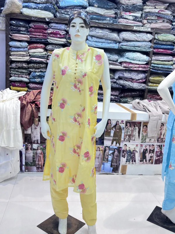 Yellow_Chanderi_Straight_Embroidered_Kurta_Set_For_Women