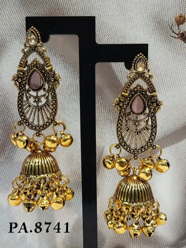 Gold_Alloy_Metal_Traditional_Jhumka_Earrings_For_Women_-_Pack_of_2