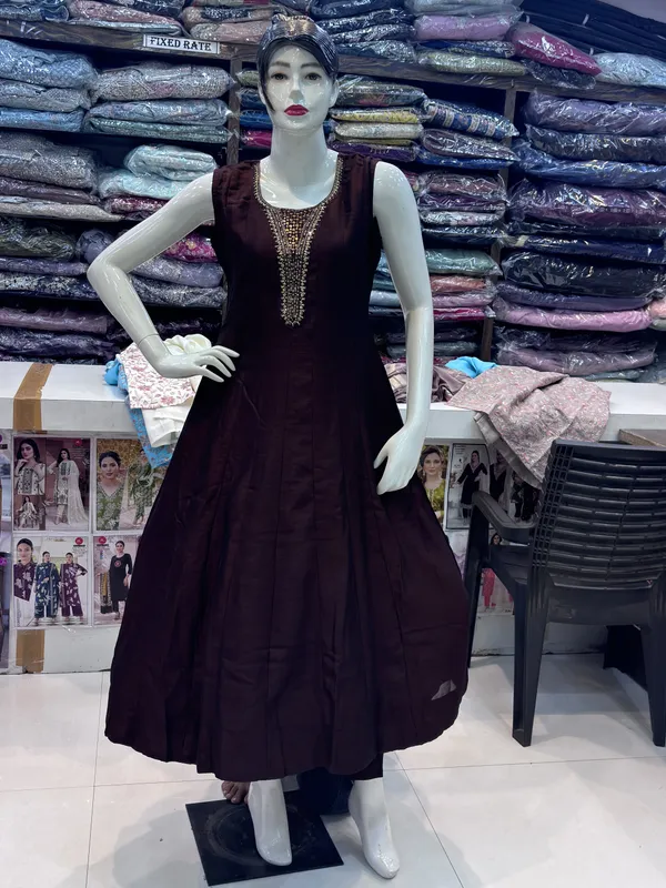 Brown_Vichitra_Silk_Sleeveless_Embellished_Anarkali_Suit_Set_For_Women