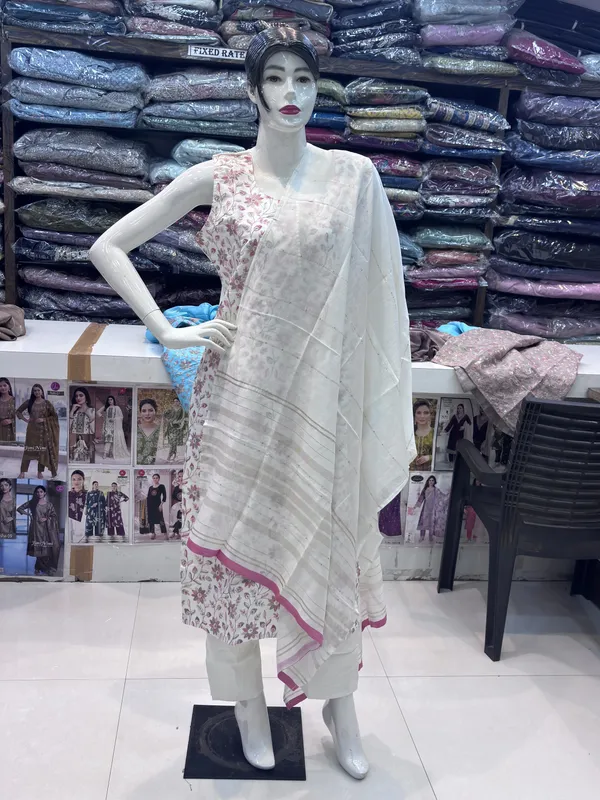 White_Chanderi_Sleeveless_Floral_Print_Kurta_Pant_Set_For_Women