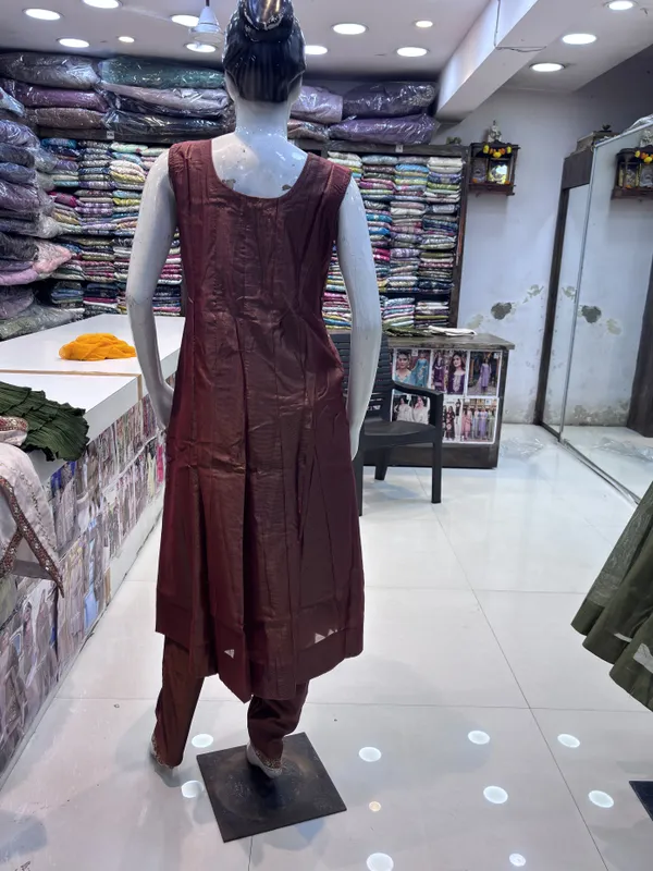 Brown_Shimmer_Straight_Embellished_Anarkali_Set_For_Women