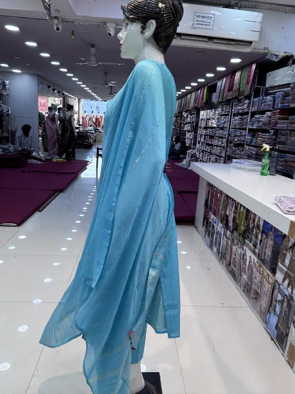 Blue_Chanderi_Straight_Floral_Print_Kurta_Set_For_Women