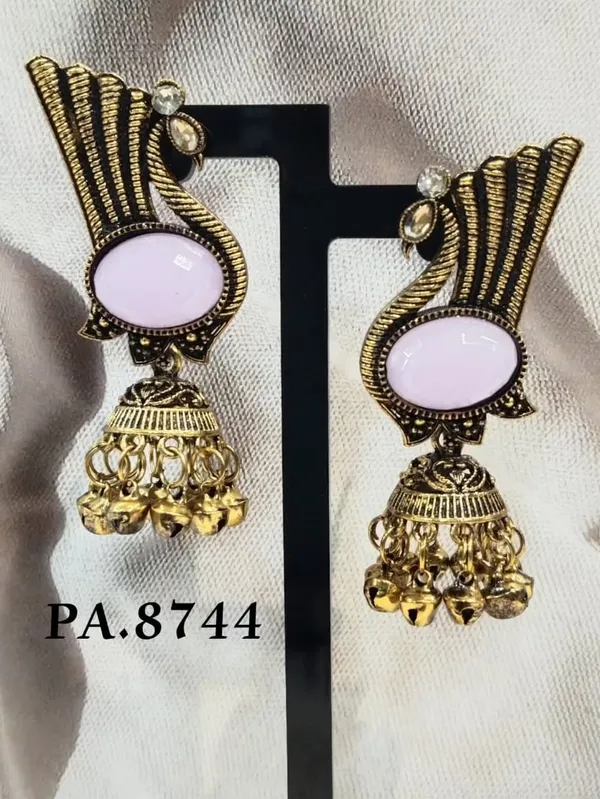 Gold_Pink_Alloy_Metal_Stone_Jhumka_Earrings_For_Women_-_Pack_of_2