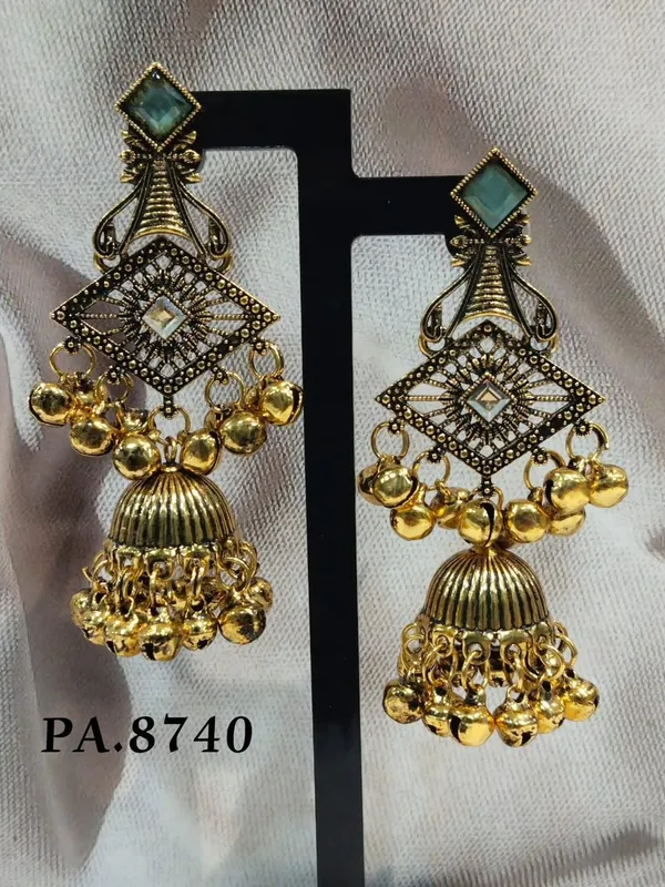 Gold_Green_Alloy_Metal_Oxidized_Stone_Jhumka_Earrings_For_Women_-_Pack_of_2