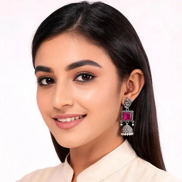 Silver_Purple_Alloy_Metal_Stone_Jhumka_Earrings_For_Women_-_Pack_of_2