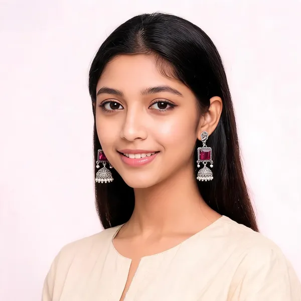 Silver_Purple_Alloy_Metal_Stone_Jhumka_Earrings_For_Women_-_Pack_of_2