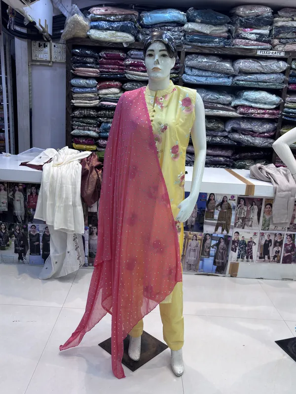 Yellow_Chanderi_Straight_Embroidered_Kurta_Set_For_Women