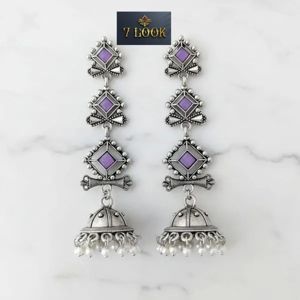 Silver_Purple_Alloy_Metal_Stone_Jhumka_Earrings_For_Women_-_Pack_of_2