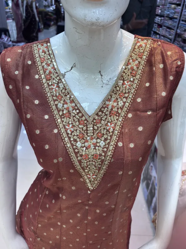 Brown_Shimmer_Straight_Embellished_Anarkali_Set_For_Women