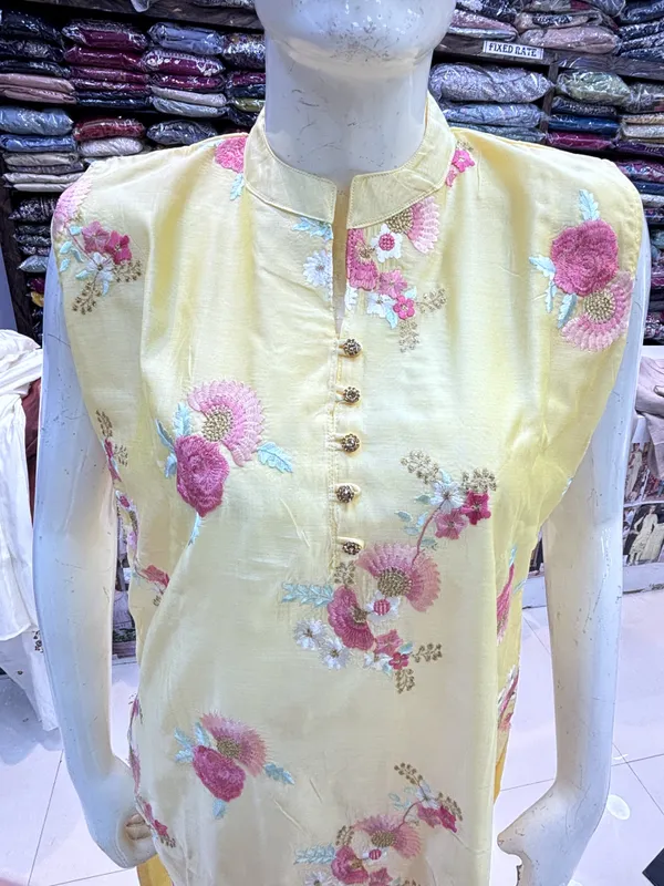 Yellow_Chanderi_Straight_Embroidered_Kurta_Set_For_Women