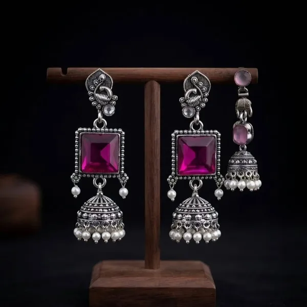 Silver_Purple_Alloy_Metal_Stone_Jhumka_Earrings_For_Women_-_Pack_of_2