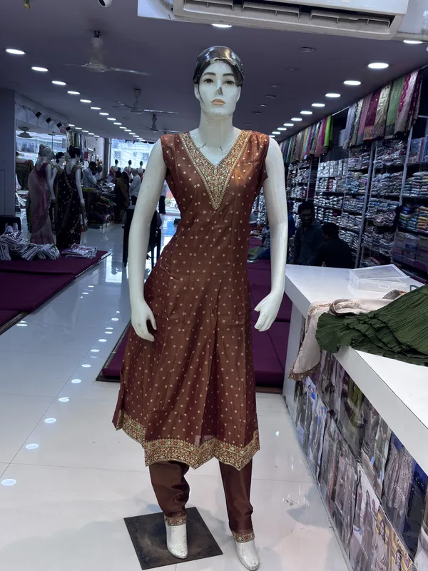 Brown_Shimmer_Straight_Embellished_Anarkali_Set_For_Women