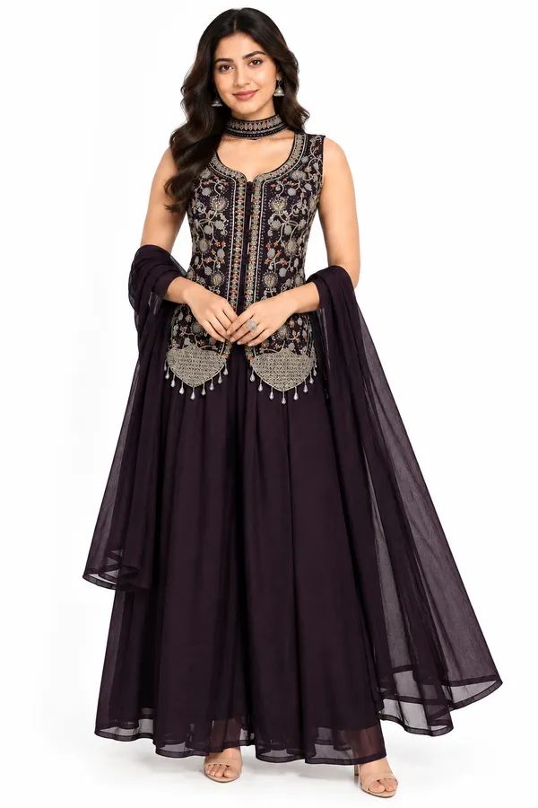 Blackish_Plum_Raw_Silk_Sleeveless_Embellished_Ethnic_Set_For_Women
