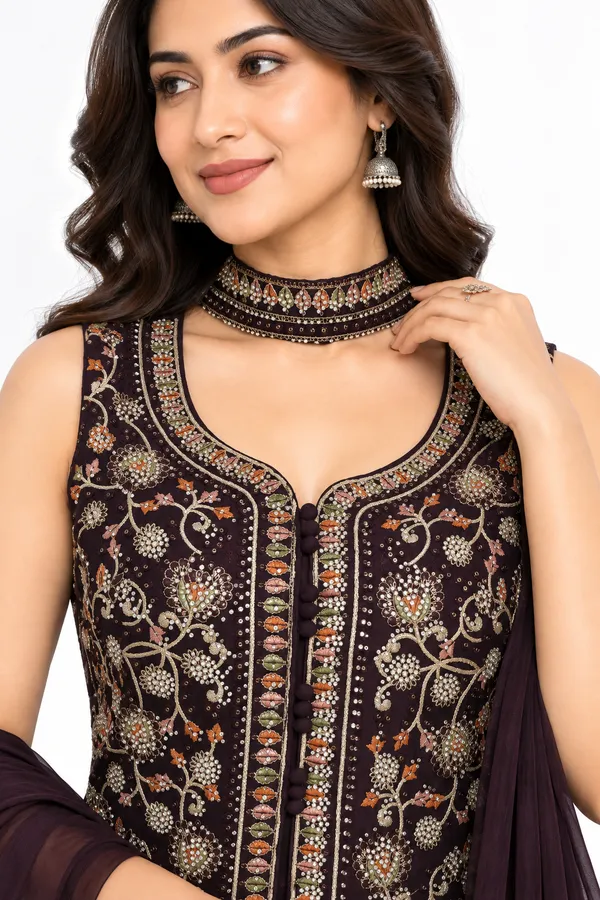 Blackish_Plum_Raw_Silk_Sleeveless_Embellished_Ethnic_Set_For_Women