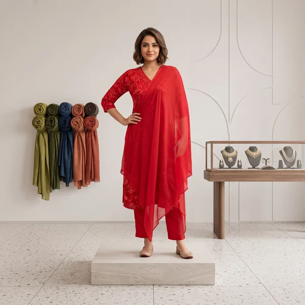 Red_Rayon_Straight_Printed_Kurta_Set_For_Women