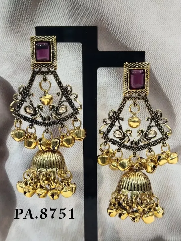 Purple_Gold_Alloy_Metal_Stone_Peacock_Jhumka_Earrings_For_Women_-_Pack_of_2