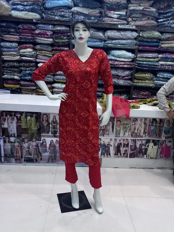 Red_Rayon_Straight_Printed_Kurta_Set_For_Women