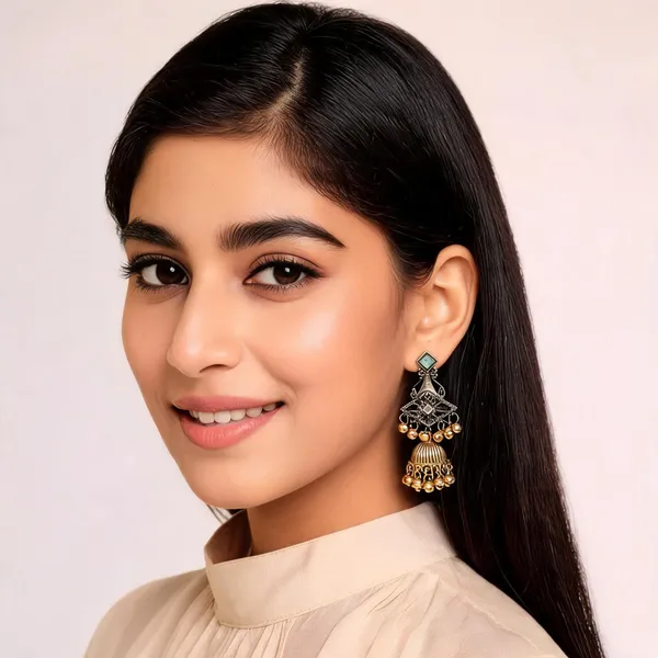 Gold_Green_Alloy_Metal_Oxidized_Stone_Jhumka_Earrings_For_Women_-_Pack_of_2
