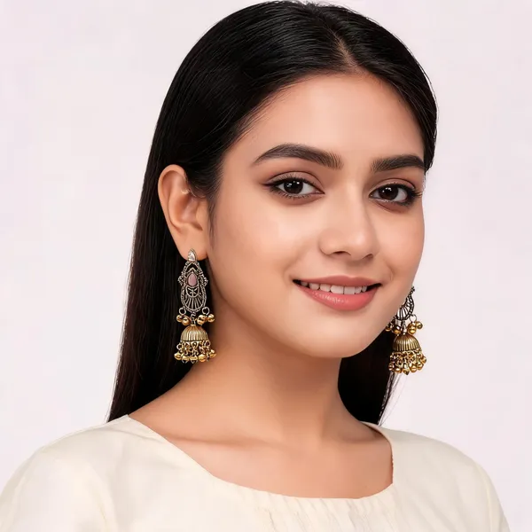 Gold_Alloy_Metal_Traditional_Jhumka_Earrings_For_Women_-_Pack_of_2