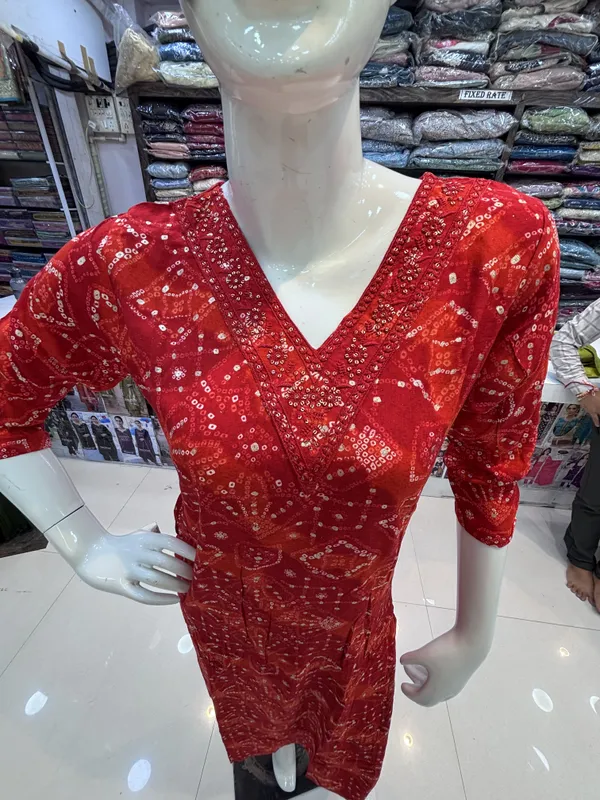 Red_Rayon_Straight_Printed_Kurta_Set_For_Women