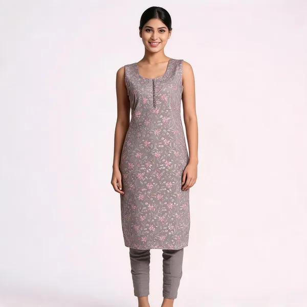 Grey_Chanderi_Straight_Printed_Kurta_Set_For_Women