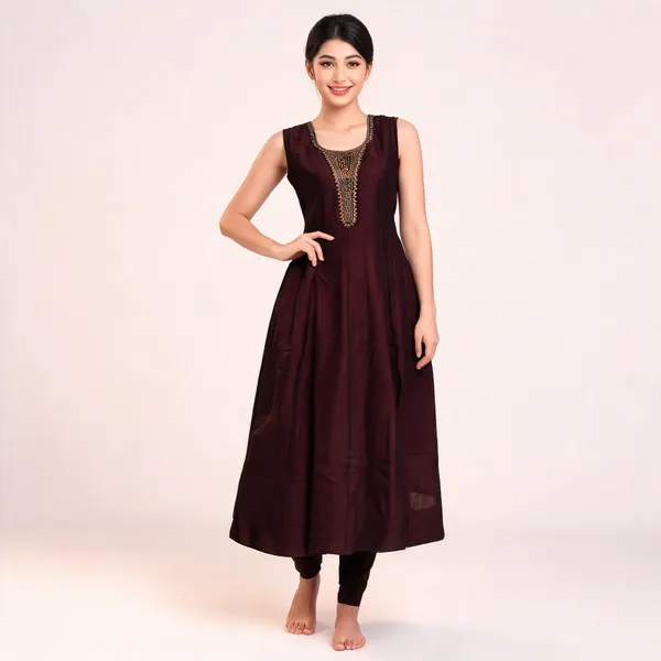 Brown_Vichitra_Silk_Sleeveless_Embellished_Anarkali_Suit_Set_For_Women