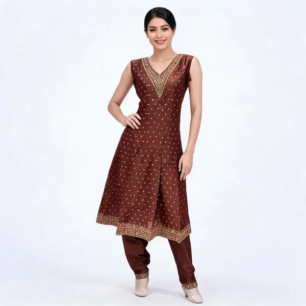 Brown_Shimmer_Straight_Embellished_Anarkali_Set_For_Women