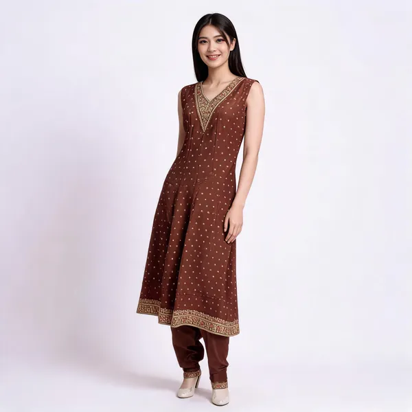 Brown_Shimmer_Straight_Embellished_Anarkali_Set_For_Women