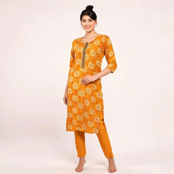 Mustard_Rayon_Straight_Printed_Kurta_Set_For_Women