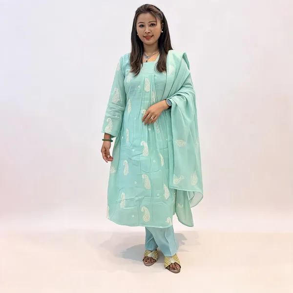 Mint_Green_Mul_Chanderi_Printed_Kurta_Set_For_Women
