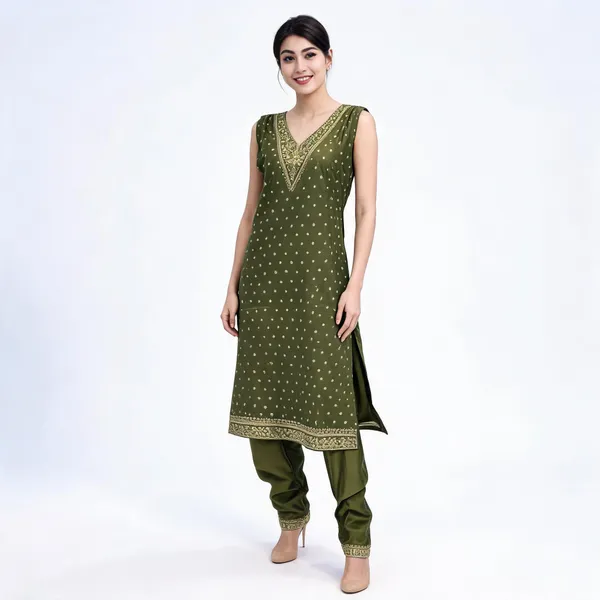 Olive_Shimmer_Fabric_Straight_Embroidered_Kurta_Set_For_Women