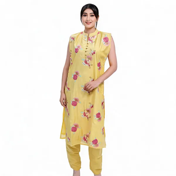 Yellow_Chanderi_Straight_Embroidered_Kurta_Set_For_Women