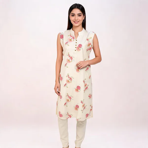 White_Chanderi_Straight_Floral_Print_Kurta_Set_For_Women