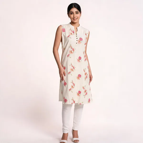 White_Chanderi_Straight_Floral_Print_Kurta_Set_For_Women