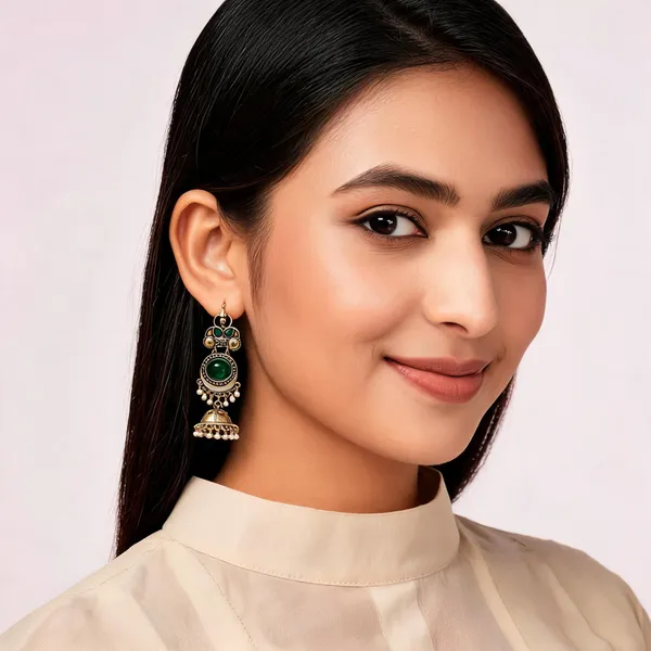 Green_Silver_Alloy_Metal_Oxidised_Jhumka_Earrings_For_Women_-_Pack_of_2