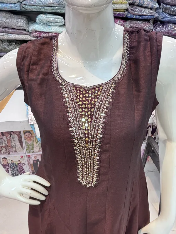 Brown_Vichitra_Silk_Sleeveless_Embellished_Anarkali_Suit_Set_For_Women