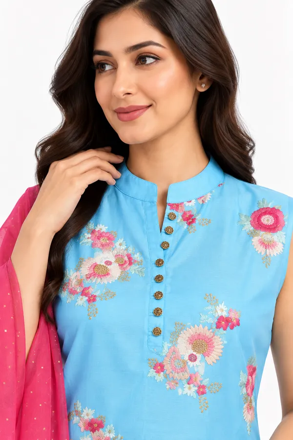 Blue_Chanderi_Floral_Butta_Embroidered_Kurta_Set_for_Women_–_Sleeveless_(Sleeves_Included)