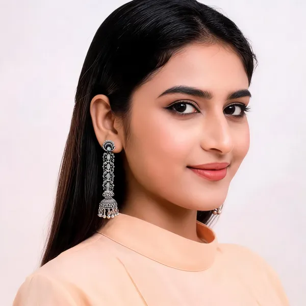 Silver_Alloy_Metal_Oxidised_Long_Jhumka_Earrings_For_Women_-_Pack_of_2