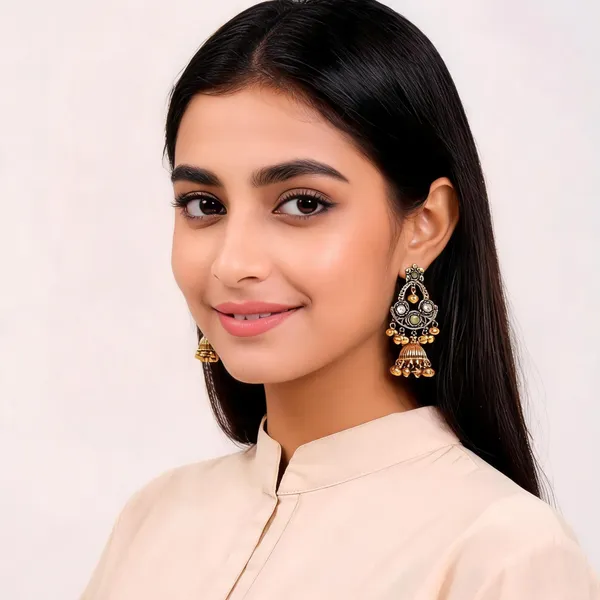 Gold_Alloy_Metal_Oxidised_Jhumka_Earrings_For_Women_-_Pack_of_2