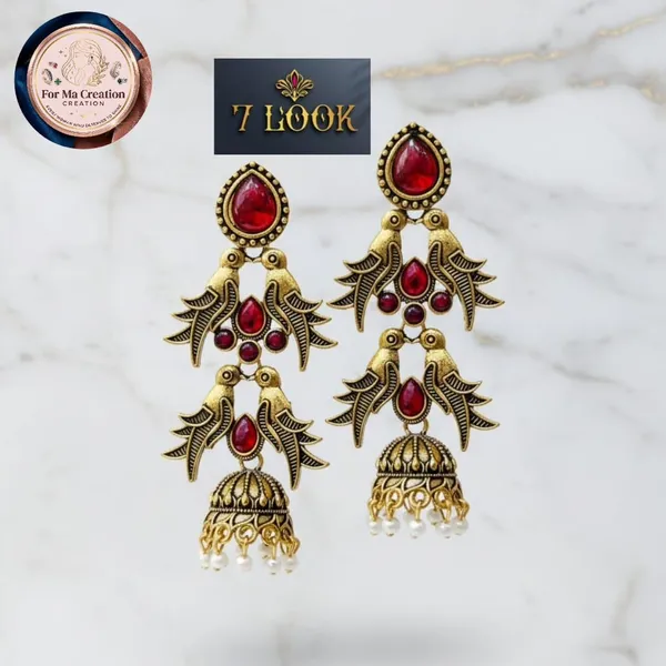 Gold_Red_Alloy_Metal_Stone_Long_Jhumka_Earrings_For_Women_-_Pack_of_2