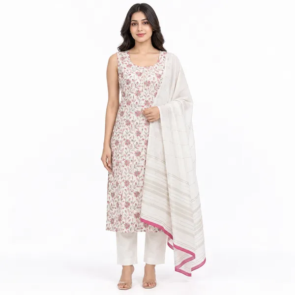 White_Chanderi_Sleeveless_Floral_Embroidered_Kurta_Pant_Set_with_Dupatta_for_Women_-_(Sleeves_Included)