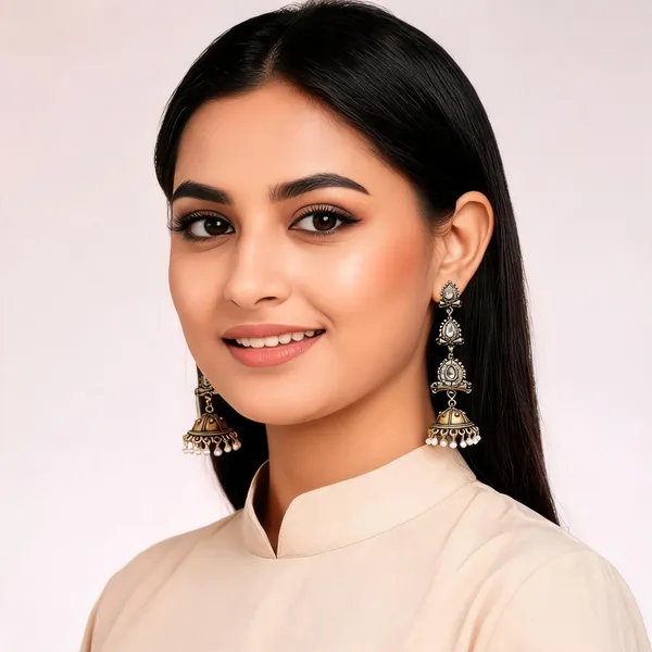 Gold_Alloy_Metal_Oxidized_Jhumka_Earrings_For_Women_-_Pack_of_2